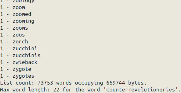 list of words